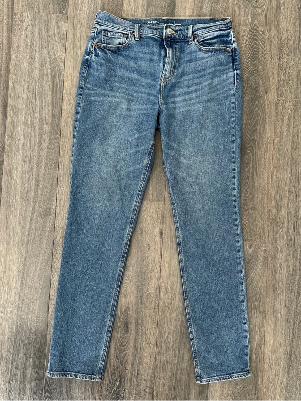 Women’s Mid Rise Boyfriend Jeans Blue Faded Denim Wash Old Navy Casual Straight